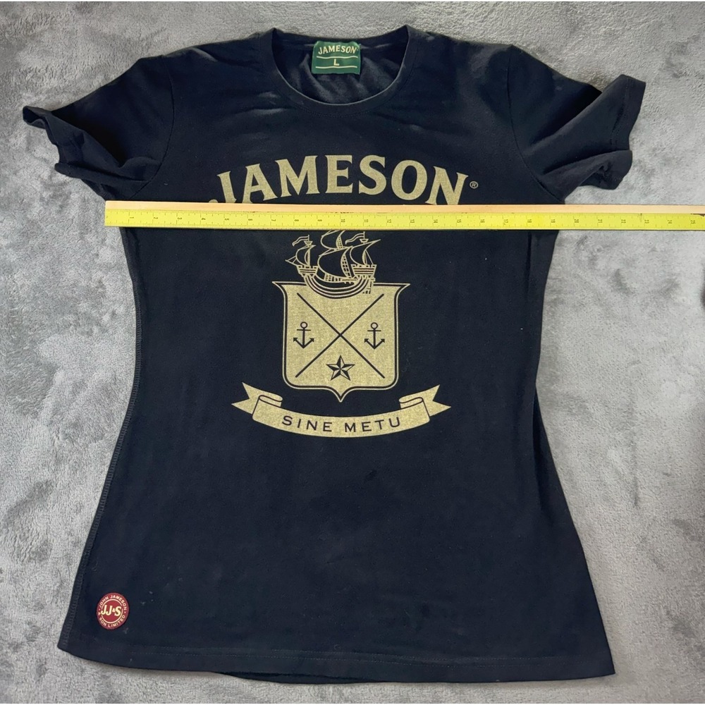 Jameson Irish Whiskey Crest Sine Metu T-Shirt Black Gold Womens Large L - Picture 5 of 12